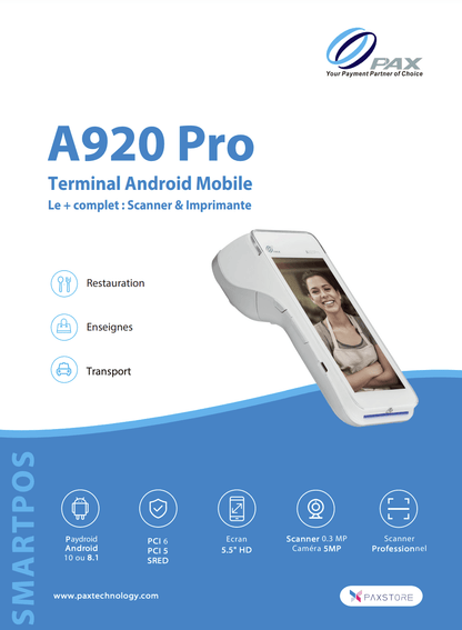 TPE Pax A920 Pro 4G BEM WIFI - Sans Base
