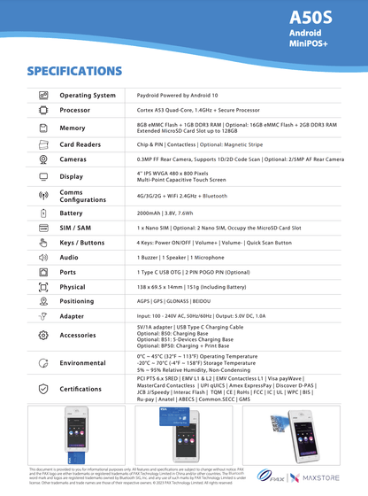 TPE Pax A50s 4G BEM WIFI