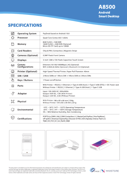 PACK TPE Pax A8500 IP/WIFI + Q25 (câble compris)